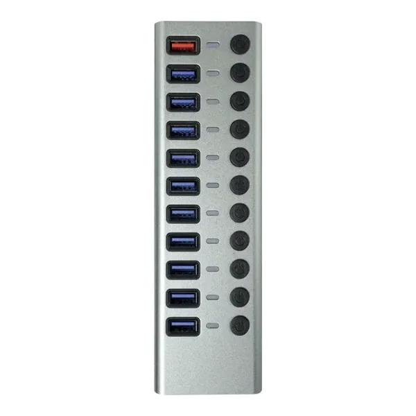 Maxtrack CH12L USB-Hub 10 Port USB-A USB 3.0 5 GBit/s einzeln schaltbar Silber-Grau CH12L