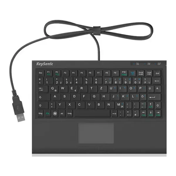 Keysonic ACK-3410 USB Tastatur Deutsch, QWERTZ Schwarz Integriertes Touchpad, Maustasten